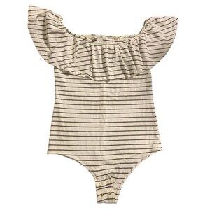 J. Crew Factory Striped Off-Shoulder Bodysuit in Cream and Black
